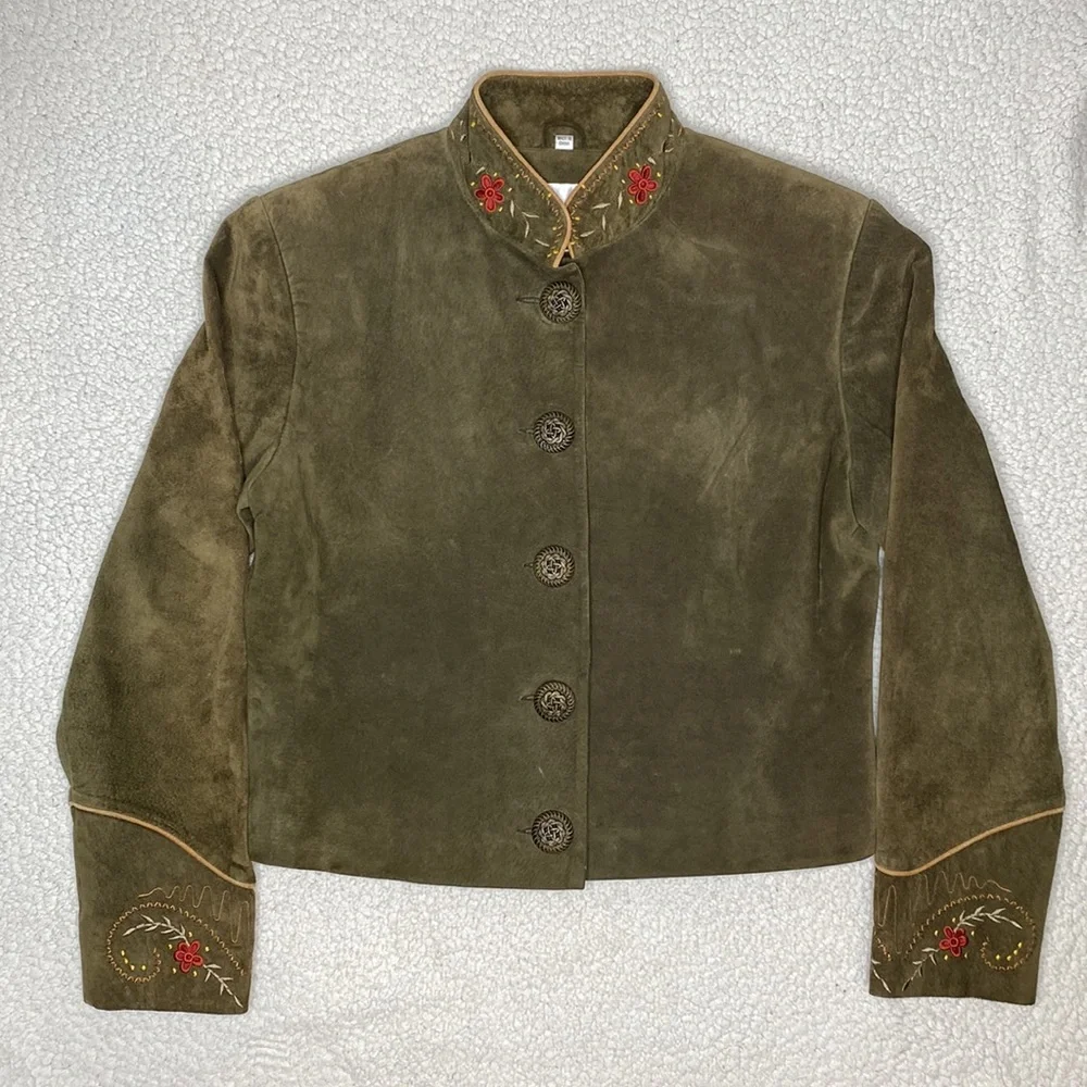 Scully Floral Embroidered Suede Leather Jacket: Size 10 - Picture 1 of 11